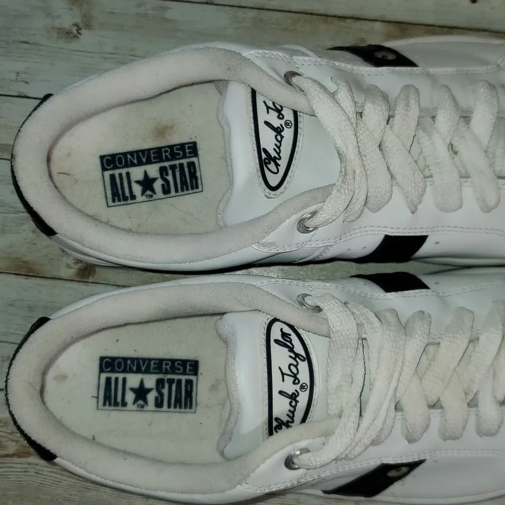 Converse‎ Match Up OX Mens 12 White Black Leather Vintage 90s Skateboard Shoes
